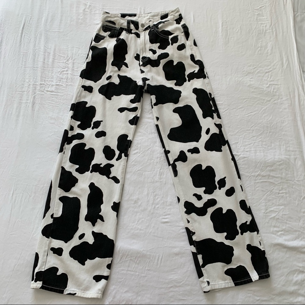 Wide Leg Cow Print High Waist Jeans